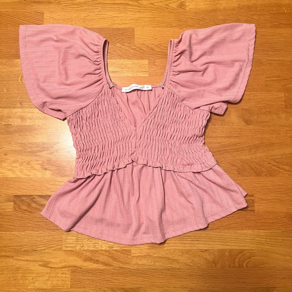 Altar’d State Pink Smocked Babydoll Top XS